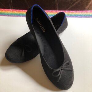 ROTHYS Ballet Flat Black Bow Rounded Tow Preloved Size 8.5